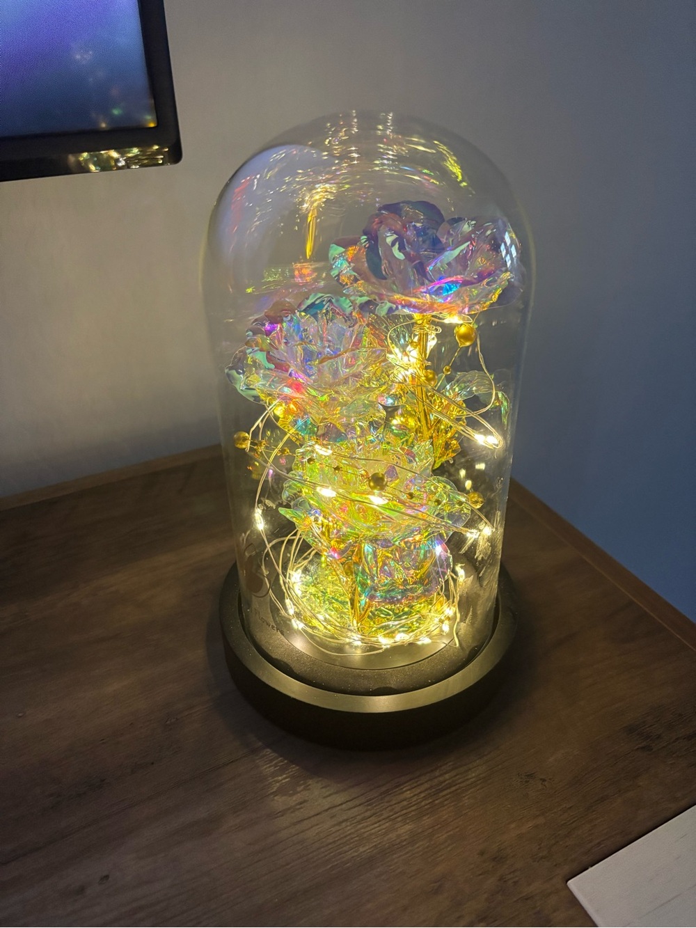 Iridescent Glass Dome Light with Gold Accents - Multicolor